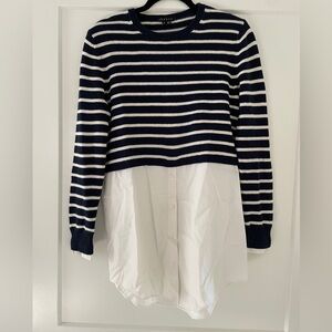 Theory Navy and Cream Striped Overlay sweater- size S